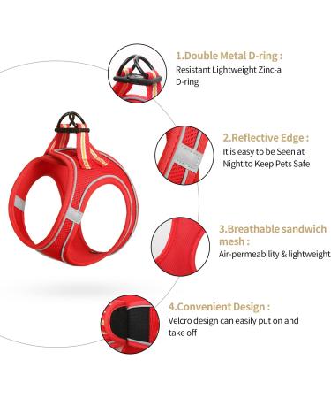 Buy Heele Small Soft Dog Dishes & Air Mesh Adjustable Harness - Safe Control for Walking Running Training - Reflective Red XS - Buy Online on SooperMarket.com