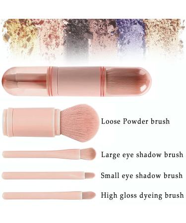 JewelryWe 4 in 1 Retractable Makeup Brush Set - Travel Lip Highlight Eyeshadow & Foundation Brushes | Portable Pink Cosmetic Brushes - Buy Online on SooperMarket.com