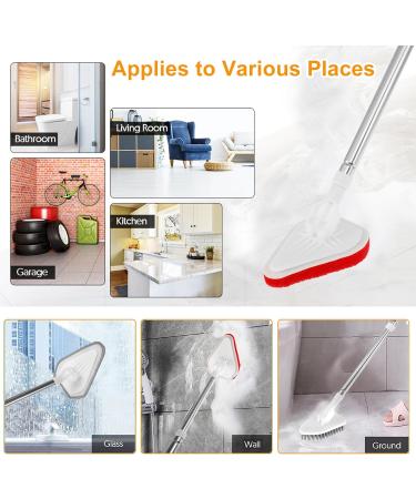 Keyohome Scrub Cleaning Brush with Telescopic Handle 180 Rotatable Tub Tile Scrubber Brush Detachable Shower Cleaner Brush 3 Kinds Brush Heads Stiff Bristle Scrub Sponge Microfibre Pad - Buy Online on SooperMarket.com