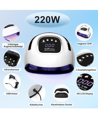LKE 220W UV Nail Lamp - Gel Nails UV Lamp with Improved Charging 4 Timers LCD Display Infrared Sensor Removable Base & Handle - Best for Manicures - Buy Online on SooperMarket.com
