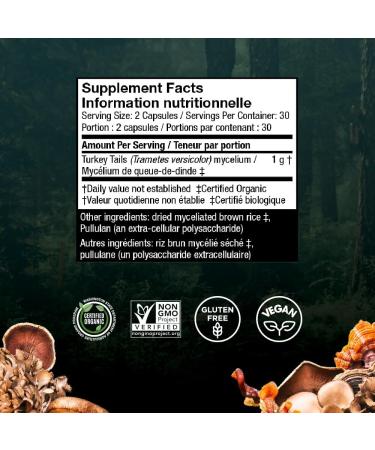 Host Defense Turkey Tail Mushroom Capsules Immune Support Mushroom Supplement Source of Fungal Polysaccharides Certified Organic Vegetarian Capsules 1000 mg Potency Turkey Tail Mushroom Capsules 60 count (Pack of 1) - Buy Online on SooperMarket.com