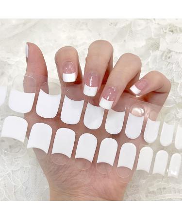 Semi Cured Gel Nails Strips 22 Stickers Nail Wraps Soft Self-Adhesive Gel Nail Stickers Salon-Quality Gel Nail Strips for Nails Manicure Nail Wraps UV/LED Lamp Required (99-Clear French)