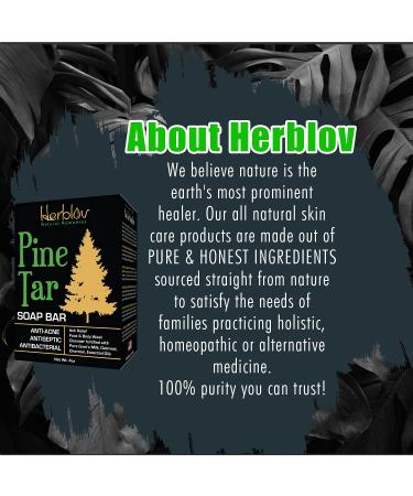 Herblov All Natural Pine Tar Soap Bar 4oz - Antibacterial & Antiseptic with Goat's Milk, Oatmeal, Charcoal & Essential Oils - Ideal for Acne, Eczema, Psoriasis Relief - Buy Online on SooperMarket.com
