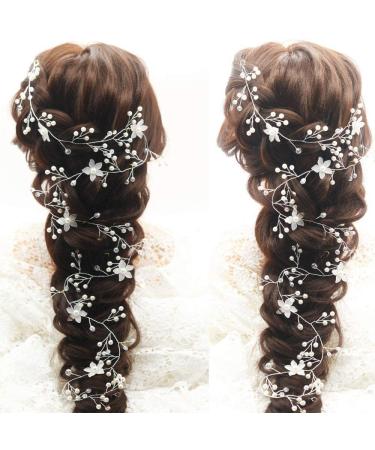 Chargances Wedding Hair Vine Long Bridal Headband Hair Accessories for Bride and Bridesmaid Flower Pearl Headband Bride Headpiece Wedding Hair Accessory (100cm / 39.3inches)