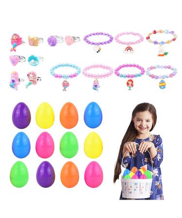 Kirdume Easter Eggs Prefilled With Bracelets - Prefilled Bright Easter Eggs with Bracelets - Easter Basket Stuffers Easter Party Favours for Girls Kids Children Boys Sh-08
