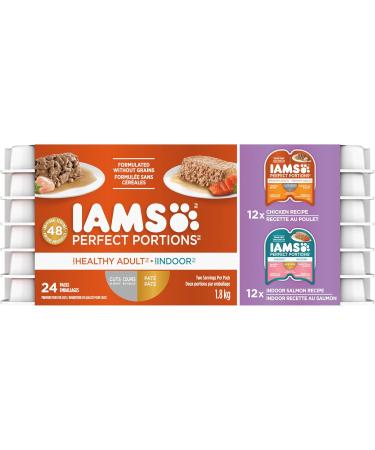 IAMS Perfect PORTIONS Adult Wet Cat Food - Chicken CIG and Indoor Salmon Pat Variety Pack 75g & PERFECT PORTIONS Healthy Adult Wet Cat Food Cuts in Gravy - Chicken and Tuna 12CT Multipack 75g Tray Chicken and Tuna Wet Cat Food + Cat Food 75 g (Pack of 12) - Buy Online on SooperMarket.com