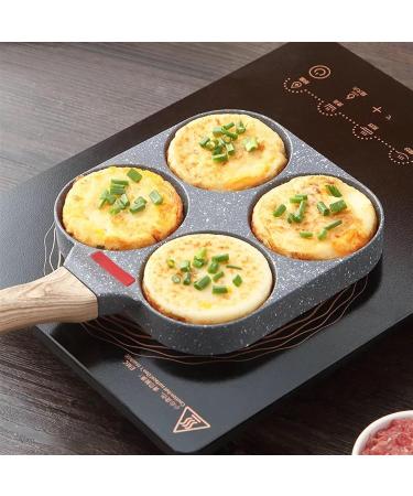 DELURA Saucepan 4 Holes Egg Frying Pan Multifunction Hamburger Steak Pan Wooden Handle Cooking Pan Cooking Utensils Wok - Buy Online on SooperMarket.com
