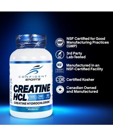 CONFIDENT SPORTS Creatine Supplement Capsules - 100% Pure Creatine HCL - Boosts Power Strength Muscle Mass Muscle Recovery Supplement - Pharmaceutical Grade Creatine Pills - 120 Count - 60 Servings 1 count (Pack of 1) - Buy Online on SooperMarket.com