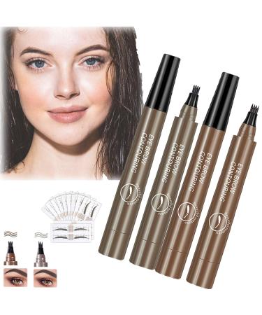 Glowly Secret Eyebrow Pen Glowly Secret Waterproof Natural Eyebrow Pen Glowly Secret 4 Tipped Precise Brow Pen 3D Microblading 4-Tip Eyebrow Pen Eyebrow Contouring Pen (01#+04#)