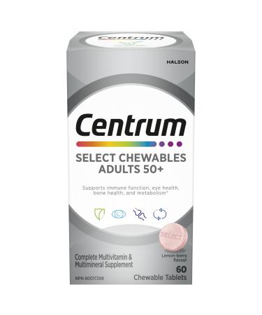 Centrum Adult Select Essentials Multivitamins for Men & Women 50 Plus Chewables Multivitamins/Minerals Supplement Lemon Berry Flavour 60 Chewable Tablets (Packaging May Vary)