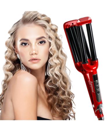 Mannice Ceramic Hair Iron 3 Barrel Curling Iron 0.6 inch / 16mm Perm Instant Curls Hair Crimper and Wavers Red (8 inches) Ideal Gift for Valentine's Day or Mother's Day