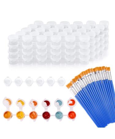 20 Strips 120 Pots Empty Paint Strips Mini Paint Cup Pots Storage Containers with Lids 20 Pieces Paint Brushes Arts Crafts Supplies for Kids Classrooms Schools Paintings Art Festivals(3ml/0.1oz) 20 Strips+20 Flat Brush