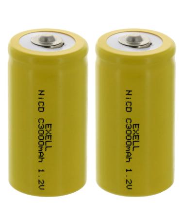 (2-PACK) Exell C Size 1.2V 3000mAh NiCD Button Top Rechargeable Batteries for Toys Musical Instruments Telecoms UPS and Smart grid Flashlights meters radios RC devices electric tools