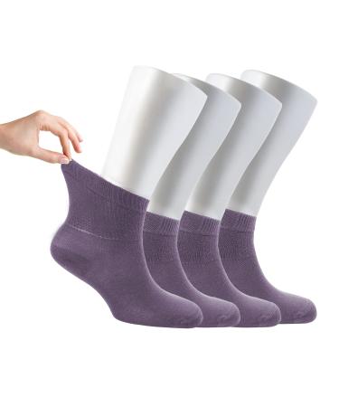Cosyfeel Women Loose Diabetic Socks | 4-Pack Neuropathy Ankle Socks for Ladies | Super Soft Eco-Friendly Bamboo Material | Durable with Seamless Toe | Multicolour Patterns | 4 Seasons 7-9 1/2 CHALK VIOLET