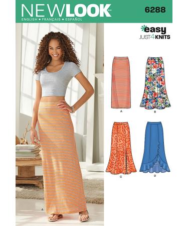 Simplicity New Look Easy Just 4 Knits Pattern 6288 Misses Pull on Knit Skirts, Sizes 8-10-12-14-16-18-20