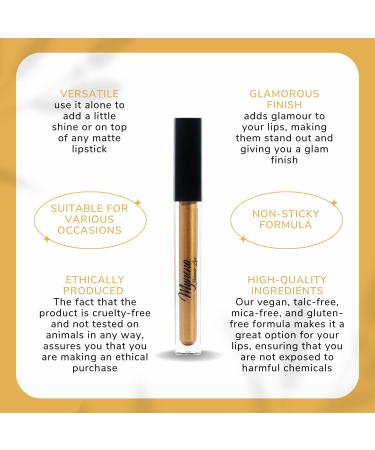 Mynena Yellow Gold Lip Gloss Topper | Shimmer Glossy Finish Liquid Lipstick with Jojoba Oil | Vegan & Cruelty-Free - Buy Online on SooperMarket.com