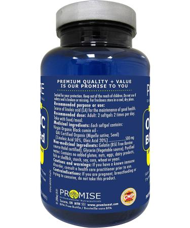 Promise Organic Black Seed 100% Pure Cold Pressed 500mg Essential Thymoquinone Made in Canada (150+50 FREE softgels) - Buy Online on SooperMarket.com