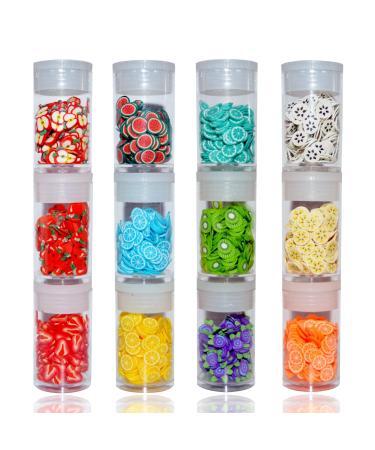 12 Styles Fruit Nail Art Slices, Fruit Slime Charms Fimo Slices for DIY Slime 3D Polymer Slices Resin Making Charms Fruit Slices for Lip Gloss, Nail Art, and Cellphone Decorations Style a