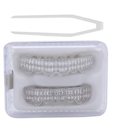 Dentures Gold Plated Brass Hip Hop Denture Set Tooth Decorative Bracket for Festivals(silver)