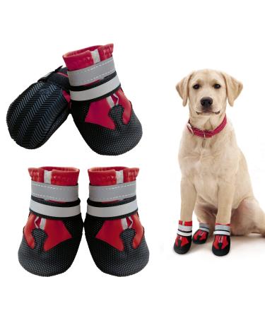 NeuWook Dog Boots 4 Pcs Waterproof Anti-Slip Breathable Dog Shoes with Two Adjustable Fastener Straps Easy to Wear Dog Sneakers Comfortable Soft Soled for Small Medium Large Dogs (Red XXL) XXL Red