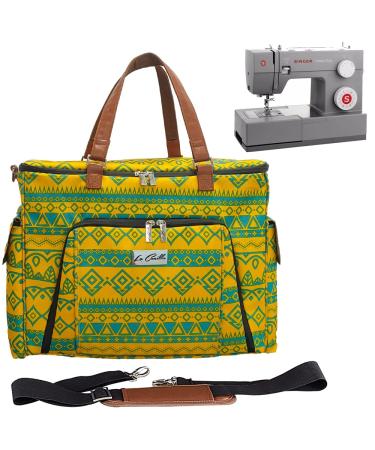 La Canilla Sewing Machine Carrying Case | Universal Tote Bag Compatible with most Singer Brother and Others | With Multiple Accessories Storage Dust Cover Shoulder Strap and Removable Padded Board Yellow