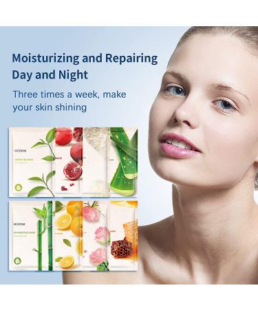 Hydrating Face Sheet Mask 8 Pack with Green Tea, Aloe Vera, Pomegranate - Anti Aging and Moisturizing Skin Care Gift Set - Buy Online on SooperMarket.com