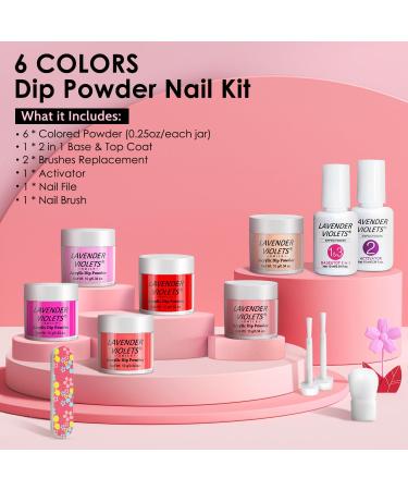 Lavender Violets 12 Pcs Dip Powder Nail Kit 6 Colours Nude Pink Shimmer Salmon Bright Red Dipping Powder Liquid Set with Base & Top Coat Activator Starter French Nail Art Manicure M208 - Buy Online on SooperMarket.com