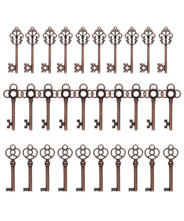 30PCS Assorted Antique Skeleton Keys, Vintage Steampunk Keys, Classic Collection (Copper)
