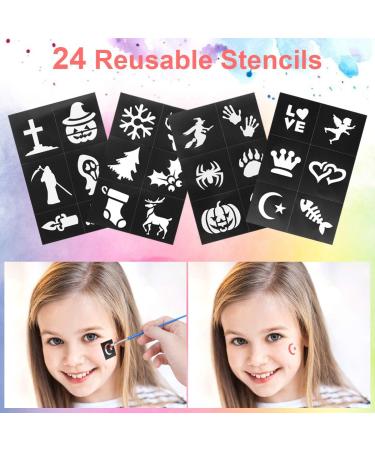 Face Paint Kit for Kids Large Water Based Paints 16 Large Water Based Paints 24 Stencils 2 Glitters Halloween Makeup Kit Face Paint Palette Face Paints Safe for Sensitive Skin (16 color) - Buy Online on SooperMarket.com