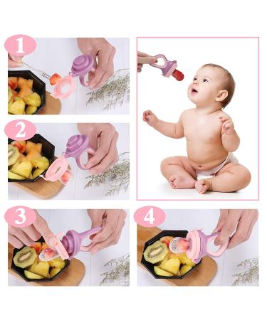 Baby Food Feeder Fresh Food - 2 Pack Fruit Feeder Pacifier Set | Silicone Pacifiers & Dispensing Spoon | Teether Feeding Set for Babies - Pink - Buy Online on SooperMarket.com