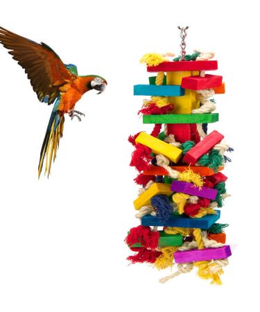 MEWTOGO Extra Large Bird Parrot Toys - Multicolored Wooden Blocks Tearing Toys for Birds Suggested for African Grey, Ara ararauna, Ara militaris, Macaws, Amazon Parrots Multicolor-Extra Large