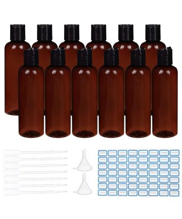 BENECREAT 10 Pack 200ml Empty CoconutBrown Plastic Travel Bottle with Black Disc Cap Air Flight Cosmetic Bottles with Pipettes Funnel Labels for Toiletries Shampoo Cosmetic Liquid Black Cap 200ml