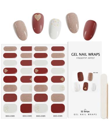 Kalolary Gel Nail Polish Strips 32PCS Nail Gel Art Sticker Waterproof Full Nail Wraps Decal Sets with Nail File and Stick for Women Girls Nail Art Decor (UV/LED Lamp Required) (D)