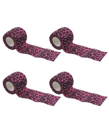 Bohue 4 Rolls Self Adhesive Cohesive Bandages Leopard Print Pattern Non-Woven Elastic Bandage Tape Pet Vet Wrap Bandages Sports Stretch Tape
