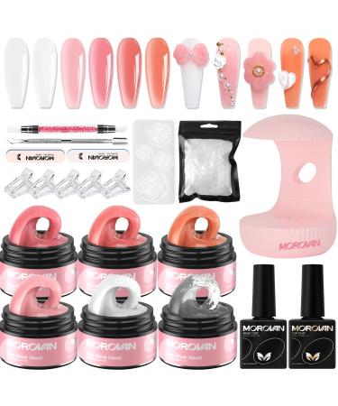 Morovan Solid Gel Builder for Nails Hard Gel for Nails Solid Builder Nail Gel Kit Non Sticky for Nail Extension Nail Curving with U V Light Base Coat Top Coat 3D Mold 6 Colors Solid building Gel