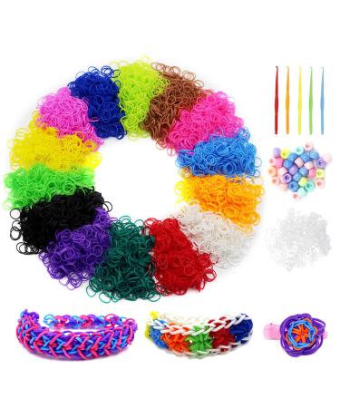 4860+ Loom Rubber Bands Refill Set: 14 Solid Colors 4500 Loom Bands+300 S-Clips+55 Pony Beads, Loom Bracelet Making Kit for Weaving Craft, Boy&Girl DIY Gift