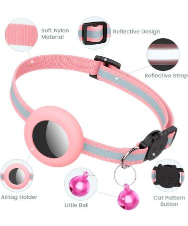 Reflective AirTag Cat Collar with Bell | Waterproof & Breakaway Safety Buckle | Pink - Buy Online on SooperMarket.com