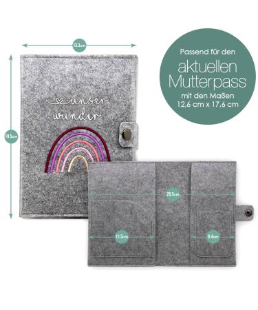 Cozy Raccoon Mutterpass Cover - Pink Felt Rainbow Design | Made in Germany | Perfect Gift for Expecting Mothers with Pockets for Insurance Card & Ultrasound Images - Buy Online on SooperMarket.com