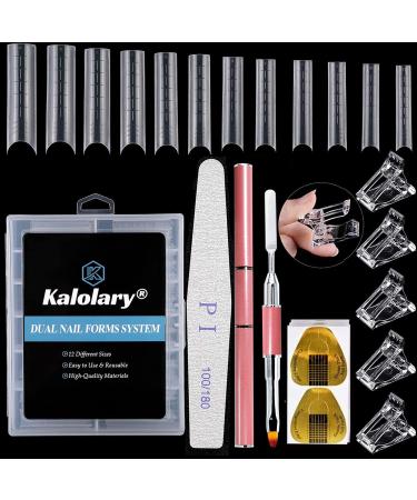 Kalolary Nail Extension Set 120PCs U-curve nail tips with 5 pieces of nail clips 50PCs nail art extension forms sticker nail file and dual-ended poly UV gel nail brush nail art diy tool set u curve