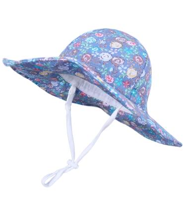 LANGZHEN Beach Sun Protection Hat for Baby Girls Adjustable Toddler Kids Hat Wide Brim Summer Play Hat with Chin Strap multi-colored roses 6-12 Months