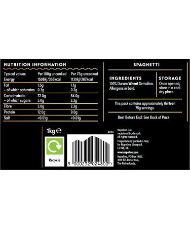 Napolina Spaghetti Pasta 1Kg - Premium Quality Italian Pasta - Pack of 1 - Buy Online on SooperMarket.com