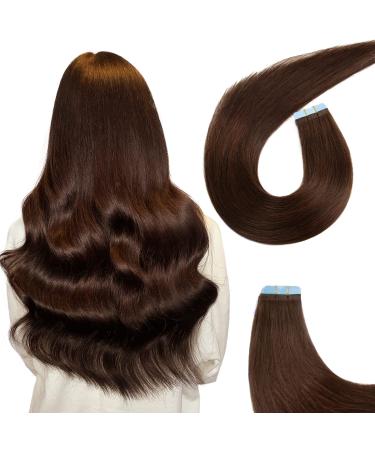 AGMITY Tape in Hair Extensions Remy Human Hair Darkest Brown 24 inches 20pcs 50g/pack Invisible Straight Seamless Skin Weft Hair Extensions Real Human Hair Tape in(24 inches #2 Darkest Brown) 24 inch #2 Darkest Brown