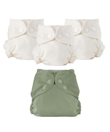 Esembly Cloth Diaper Bundle Set 3 Organic Absorbent Inners and 1 Waterproof Recycled Diaper Cover Reusable Washable Diapers with Snap Closure Size 1 (7-17lbs) Aloe Size 1 Bundle - Aloe