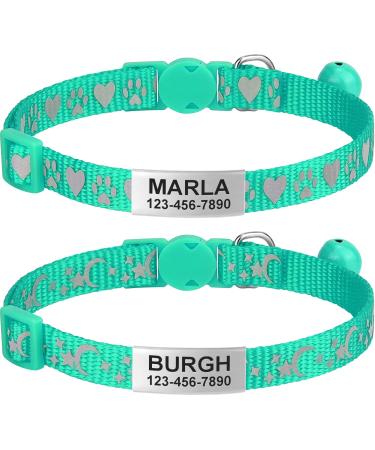 Tagme 2er-Pack Cat neck band with name and address shield reflective cat collar with safety lock and bell for kittens turquoise 15-20 cm turquoise