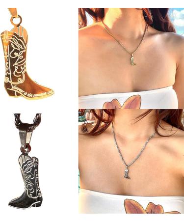 Oralgo Cowboy Boot Pendant Necklace - Unique Engraved Steel Color Jewelry for Sophisticated Style - Buy Online on SooperMarket.com