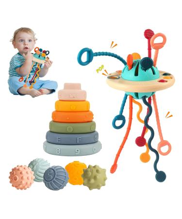 Jokooan Montessori toy Set 3 in 1 toys from 1 year motor cubes Experience plays Baby Toys Multi Sensor Silicone Zugschnur Game Form Suitable stacking toys for toddlers
