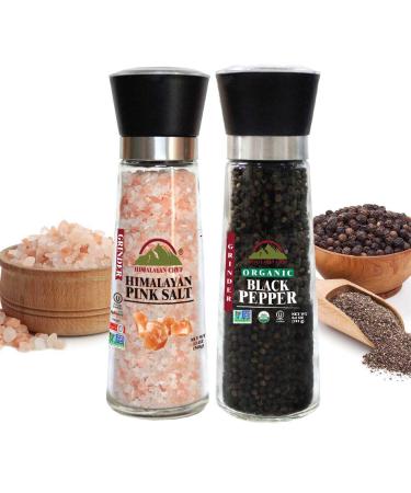Himalayan Chef Pink Salt and Pepper Grinder Set - Adjustable Ceramic Grinders - Tall Glass Shakers - Large Salt and Pepper Mills (5351AX2) - Buy Online on SooperMarket.com