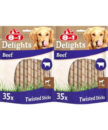 8in1 Delights Beef Twisted Sticks - Healthy Caustae for Sensitive Dogs High quality beef wrapped in beef skin 35 pieces (pack of 2) 35 pieces (2 -pack) Twisted sticks (35 pieces)