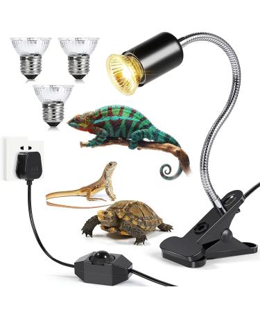 Tortoise Heat Lamp 50W UVA UVB Basking Lamp with 360 Rotatable Clip & Power Adapter 30cm Rotatable Gooseneck with 3 x 50W Heat Bulb Heating Light for Reptiles Lizard Turtle Snak Aquarium