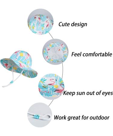 LANGZHEN Flamingo Beach Sun Hat for Baby Girls | Adjustable Wide Brim Toddler Kids Play Hat with Chin Strap - 1-2 Years - Buy Online on SooperMarket.com